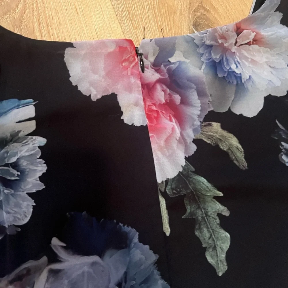 Adriana Papell Floral Black Jumpsuit with sheer attached skirt 18W